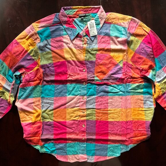TORRID 3X NWT Gilly Plaid Lizzie Brushed Rayon Button Down Long Sleeve Shirt - Picture 1 of 5